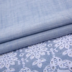 New design cotton single border eyelet embroidery stock voile yarn dyed embroidery lace fabric blue