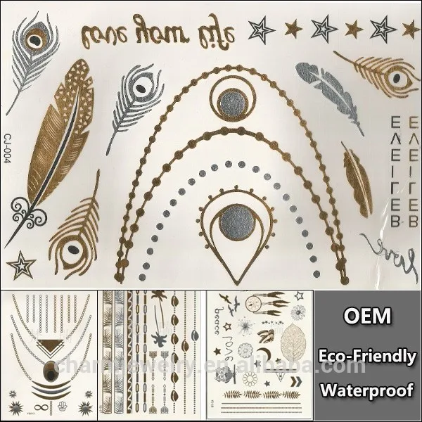 Body Art Women Metallic Temporary Tattoo Sex Tattoo Gold Tattoo Metallic Tattoo Stickers CJ004