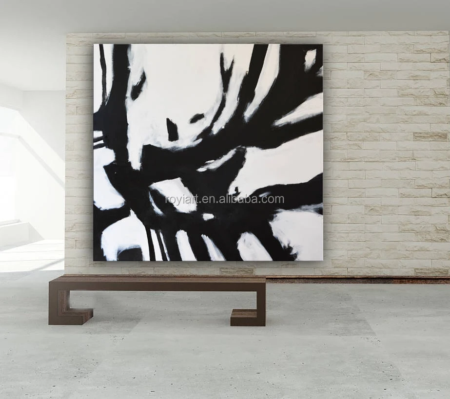 120x120cm Handpainted Minimalist Black White Canvas Gallery Wall Contemporary Art
