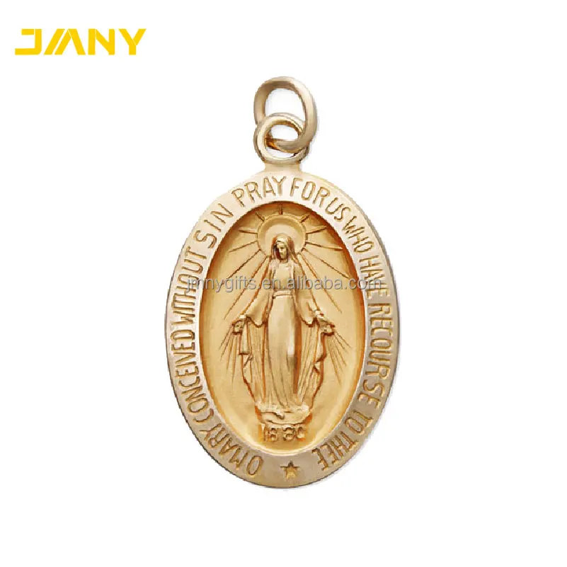 Custom Design Good Quality Oval Shape Gold Plated Metal Miraculous Medal