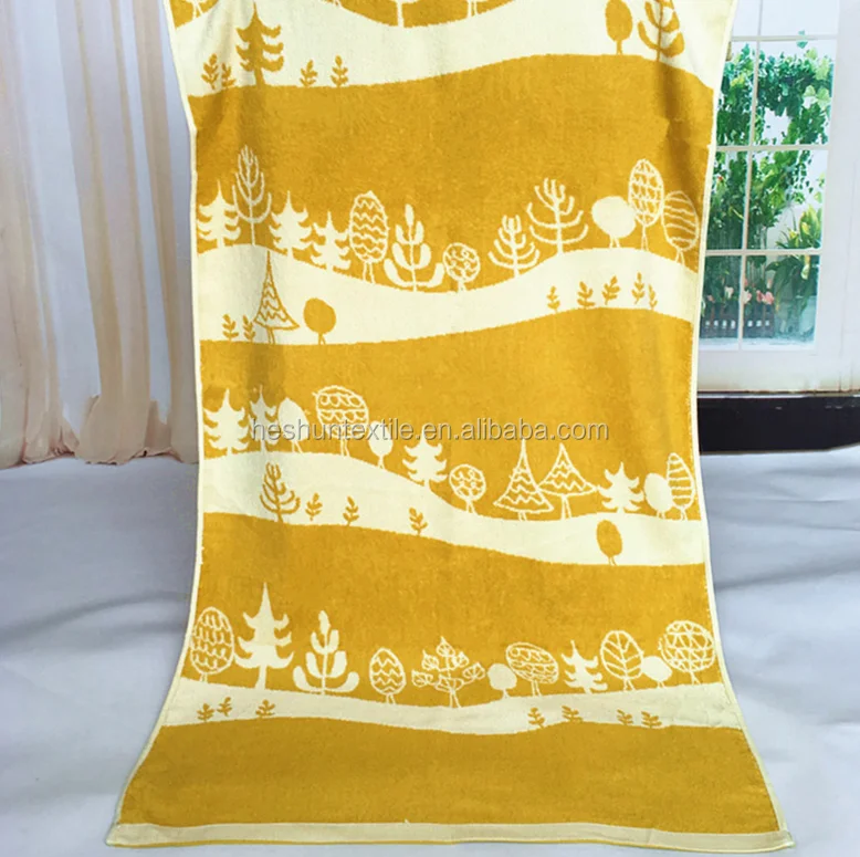 OEM logo 100% cotton yarn dyed jacquard terry beach bath towel