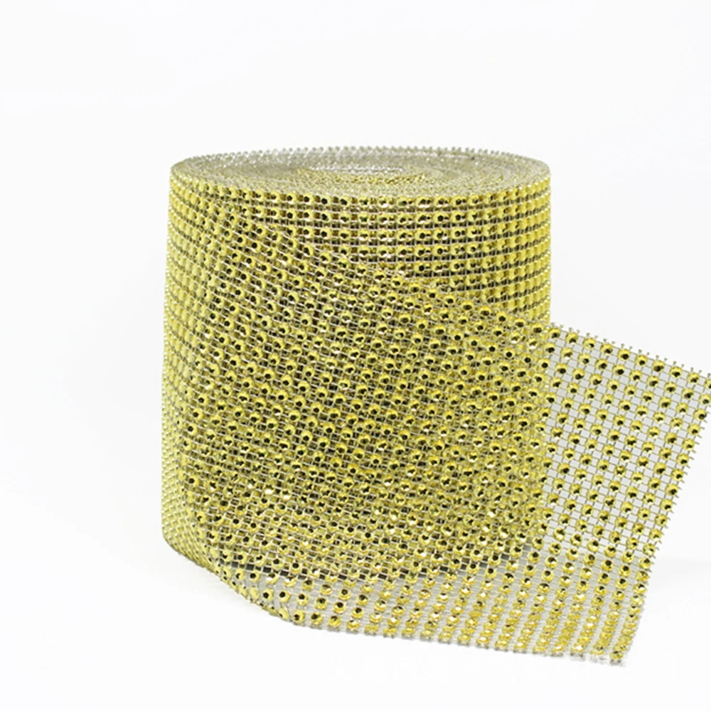 XULIN Fashion gold rhinestone mesh wrap ribbon plastic trimming chain,24 rows wedding decoration plastic banding