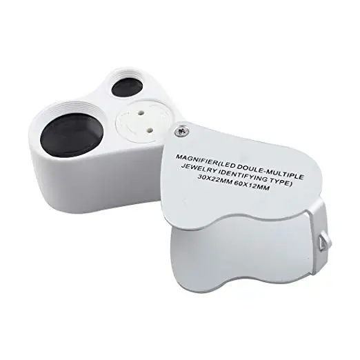 30X 60x Double Loupe Loop Glass Jeweler Jewelry Magnifier Magnifying Glass with LED Light
