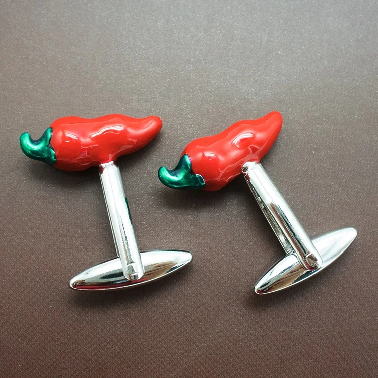 Индивидуальные латунные мужские костюмы креативные пищевые запонки 3D запонки с красной эмалью Чили