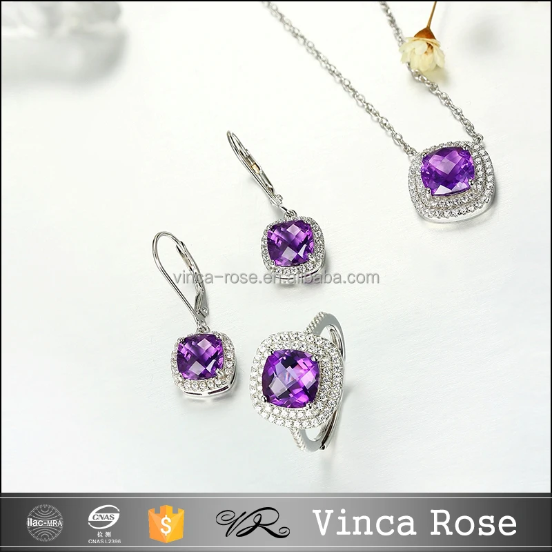 Dubai Wholesale 18K Gold Plated Jewelry Set with Unique Purple Zircon