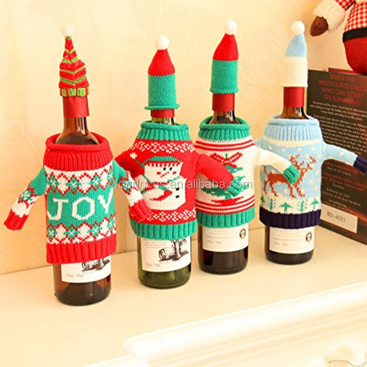 Christmas Decoration Festival Promotional Bottle Covers Knit Ugly Sweater Wine Beer Bottle Covers