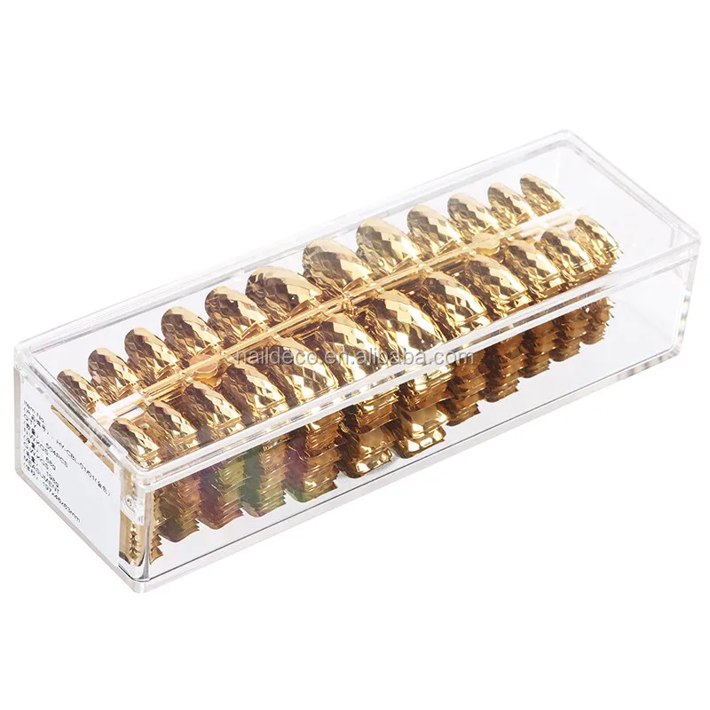 Nadeco Golden Acrylic False Nail Metal Mirror Nail Medium Square Nails for Lady Party Finger Tips