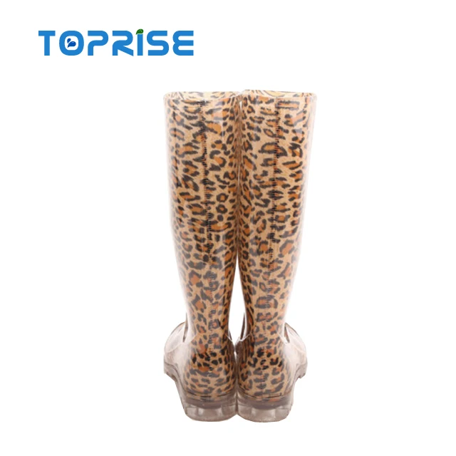 Custom Affordable Ladies Leopard Printed Plastic Gumboots
