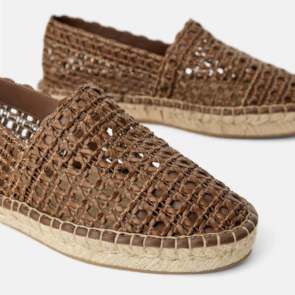 MANRINO-0260 коричневый цвет слипоны пеньковая веревка ткань мягкая толстая подошва резиновая Вязаная Шерсть Верхняя женская плоская обувь рыбака