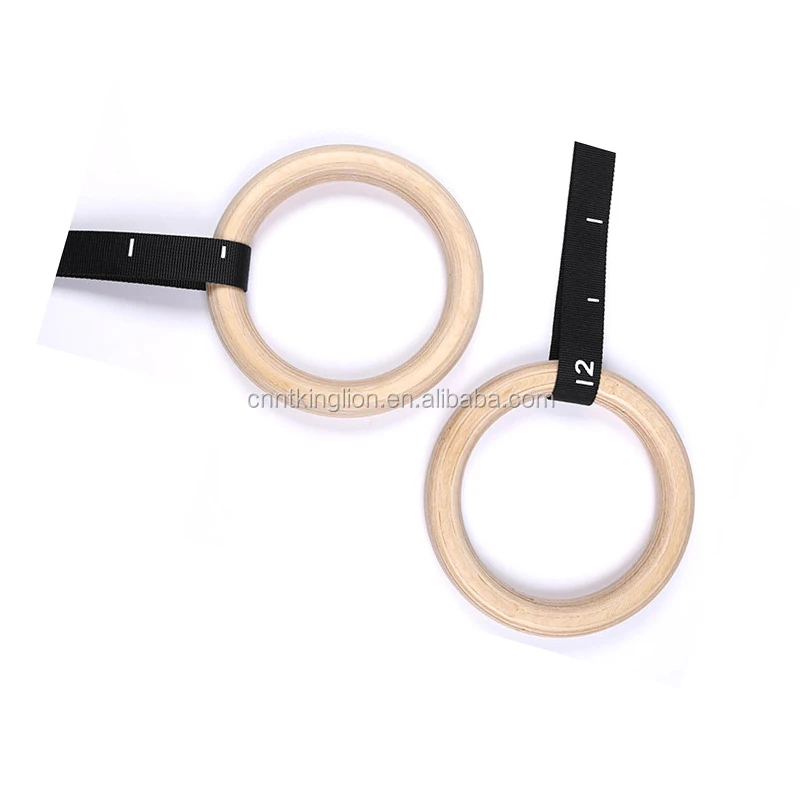 Adjustable Scale Line Eco-Friendly Strap Strength Gymnastics Power Training Exercise Wooden Gym Ring