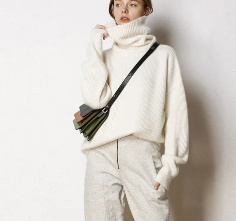 Wholesale white turtleneck pullover merino wool women sweater