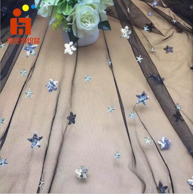 2020 Fashion Mesh 3d laser cut star sequins mesh Fabric