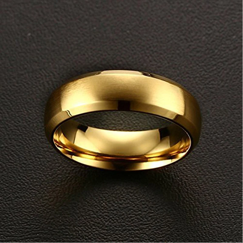 Classic Titanium Ring Gold Plated 6mm Wedding Ring Matte Finished For Men