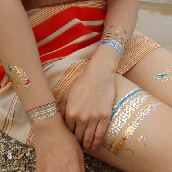 Skin safe metallic golden temporary body gold tattoo sticker
