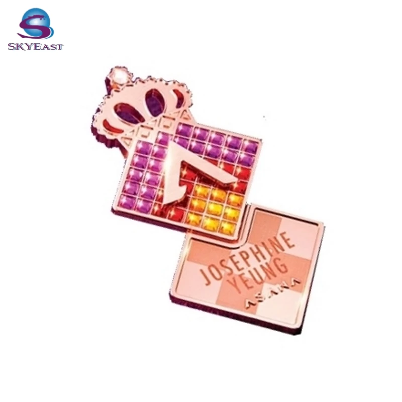 Crown Laser Name Crystal Rhinestone Rose Gold 3D Logo Metal Magnet Badges