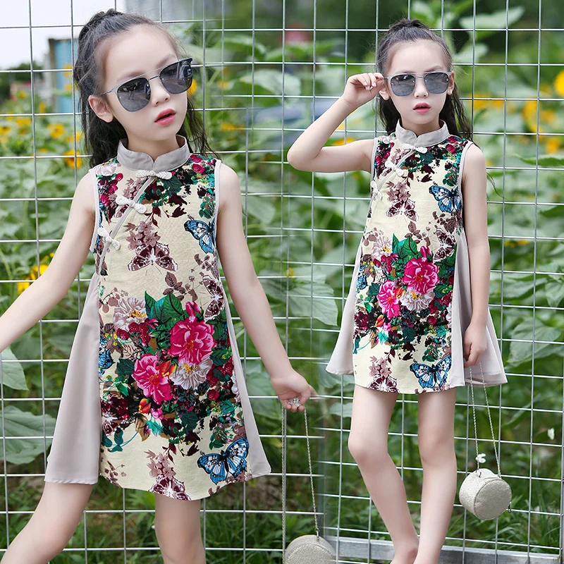
New design Chinese traditional style soft fabric girls dress summer cheongsam 