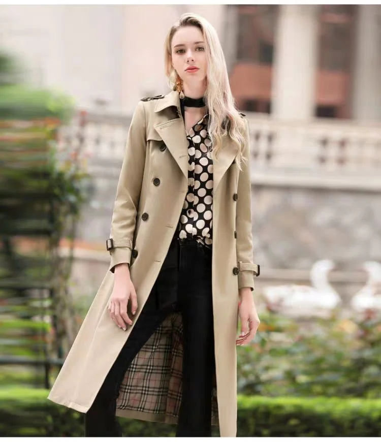 2021 Женский Тренч, длинный стиль, выше колена, 2021, популярная женская одежда, британский стиль, красный Тренч