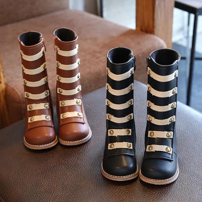 
YY10110S 2018 British style rivet design high quality half boots girls kids riding boots 