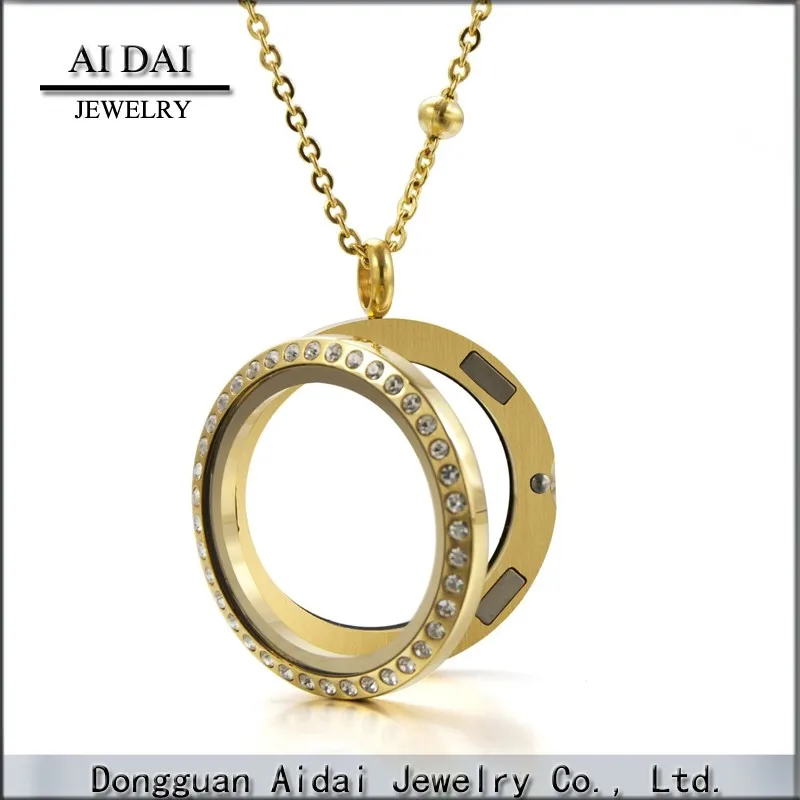 30mm Stainless steel Floating locket glass  pendant charms gold locket designs (P6-L0004)