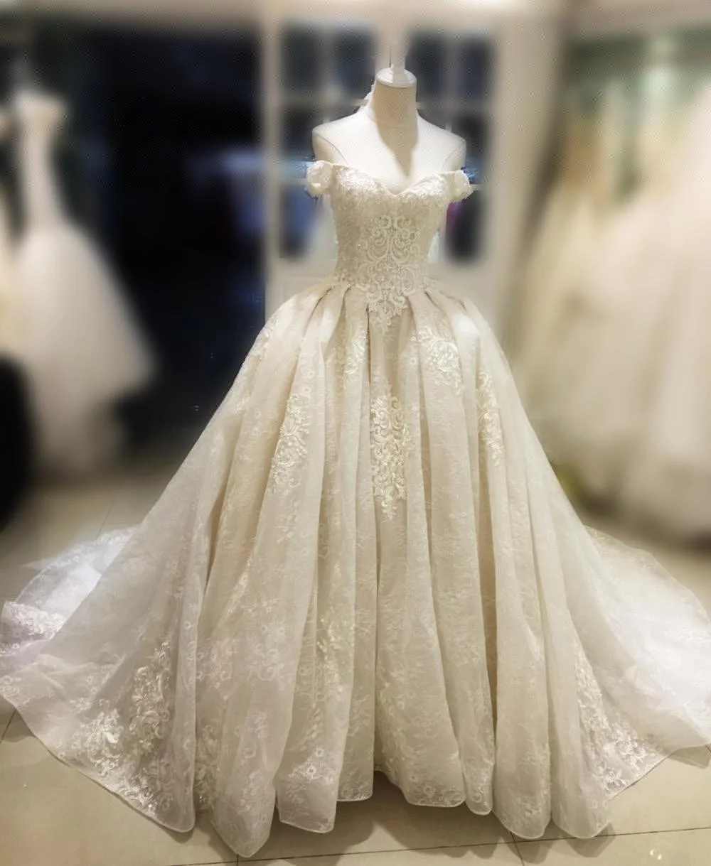 2017 vestido de noiva жемчугом Милая Кристалл Корсет Пышное Бальное Платье Дешевые Свадебные платья