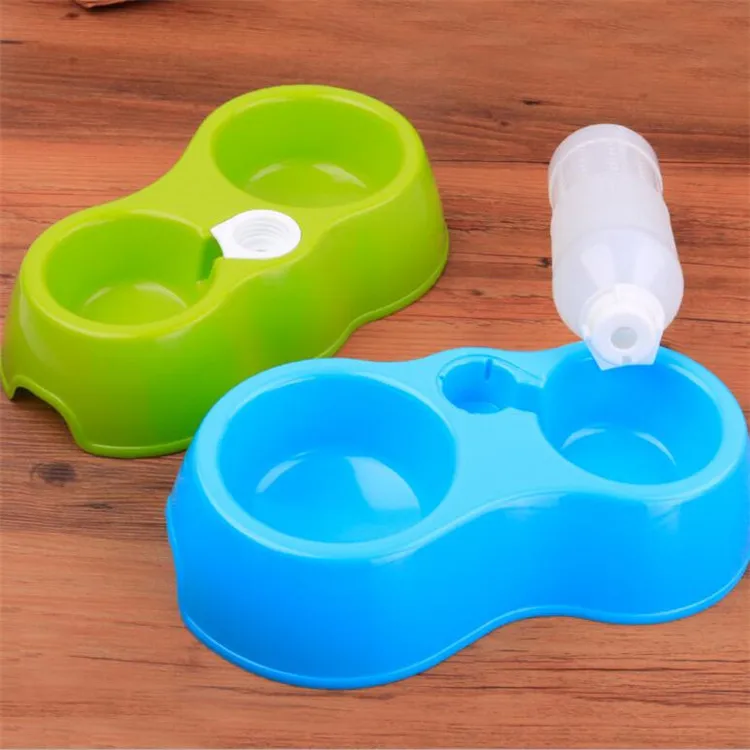 Colorful Pluggable Bottle Plastic Pet Water Dispenser Bawl Double Pet Feeder