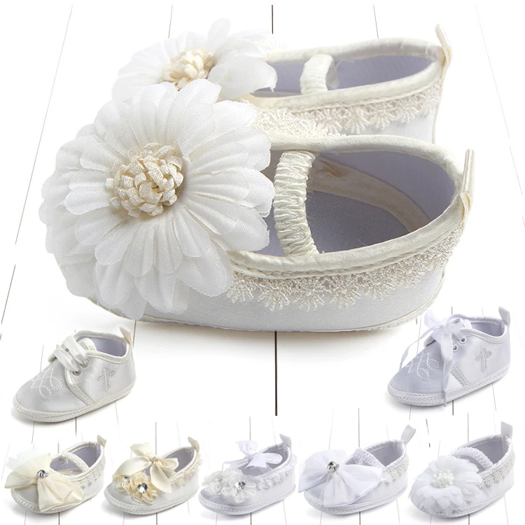 
 Оптовая продажа, детская обувь для крещения, белая мягкая обувь принцессы с кружевом и цветком для крещения   (60714562575)