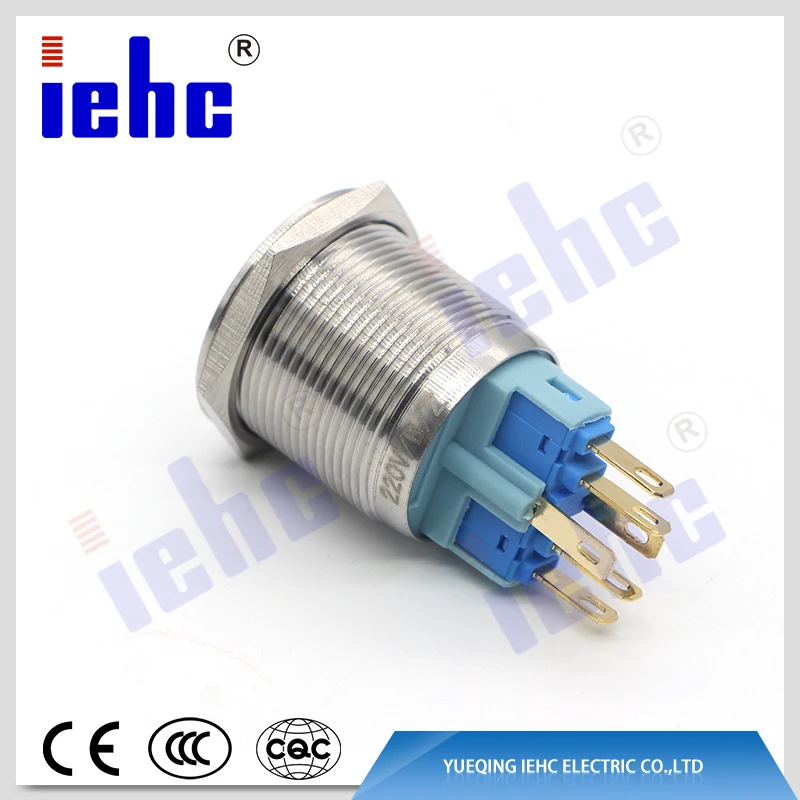 YHJ22-371 6 pin waterproof illuminated 12 volt metal push button switch