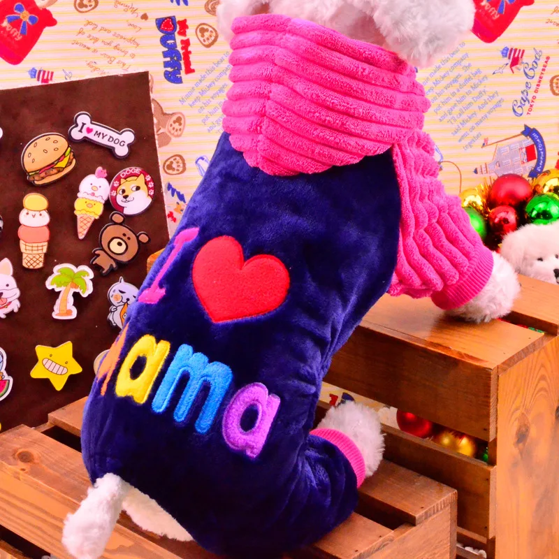 Autumn Winter Pet Dog Clothes Warm Dog Coat Hoodies I Love Papa Mama Puppy Chihuahua Costume Clothing