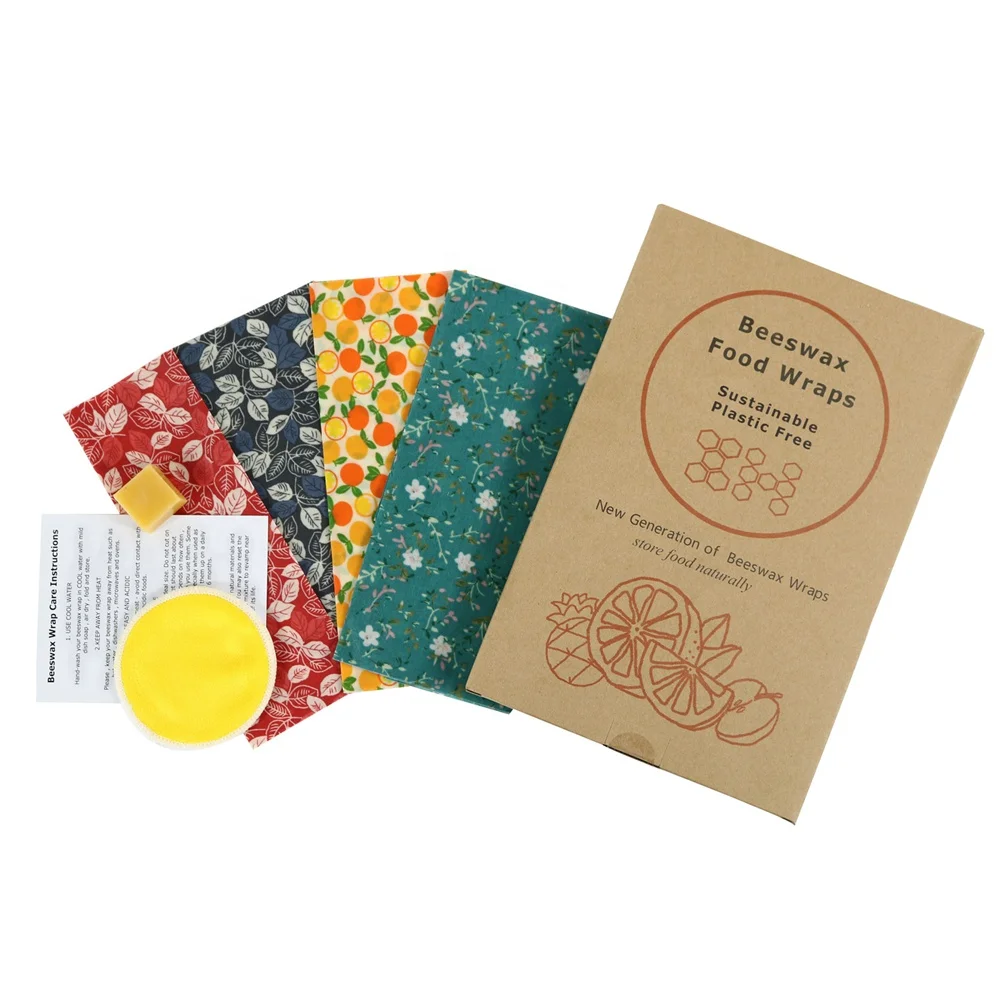 Non-toxic Washable Reusable Organic Beeswax Food Wraps Use to Vegetables Fruit Snacks Bread Sandwich