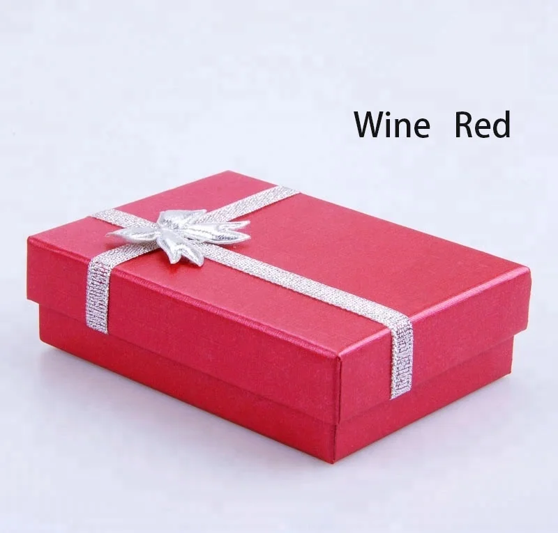Wholesale Mixed Color Paper Cardboard Jewelry Box Silver Bow Necklace Packaging Cheap Ring Box