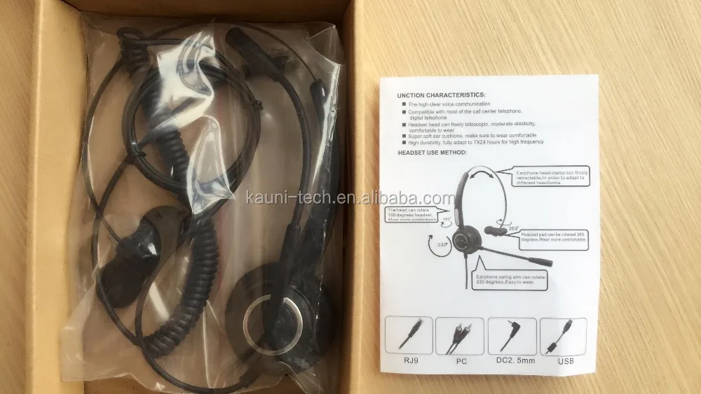 Professional Binaural Noise cancelling call center headset with RJ11 RJ9 USB plug for call center