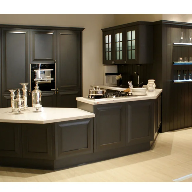 
Simple style structure modern design black wood kitchen cabinet 