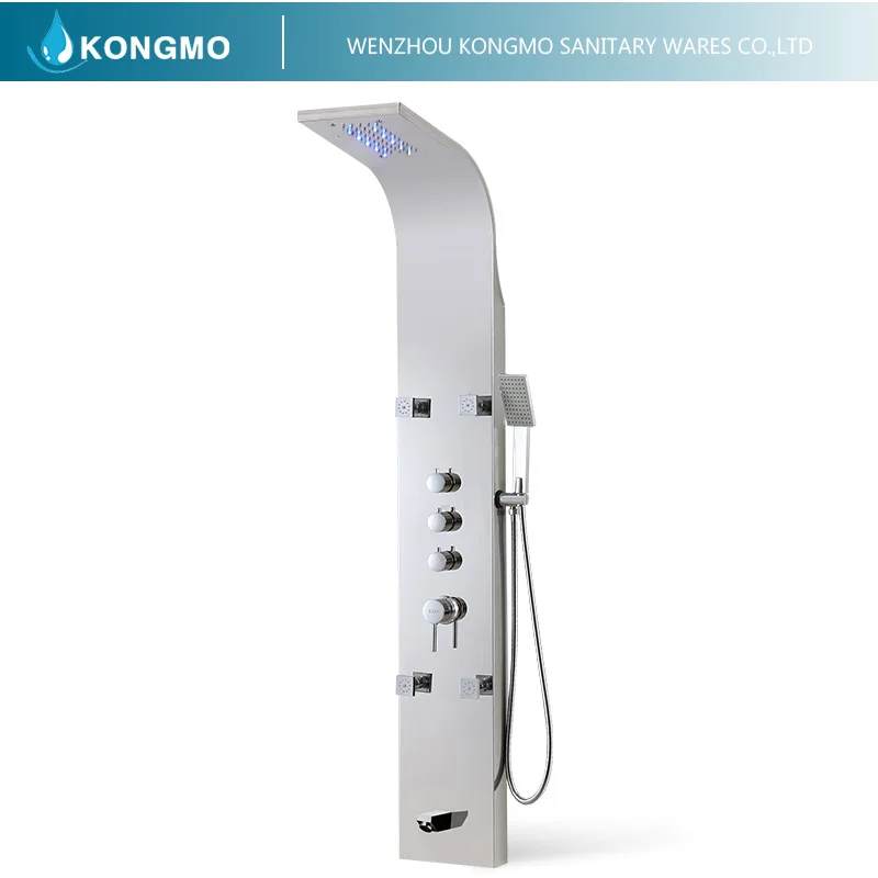 
LED Bathroom Shower Panel Multi-Function 304 Stainless Steel Wall Mounted Cold And Hot Water Amazon Hot Sales Matt Black 6209 