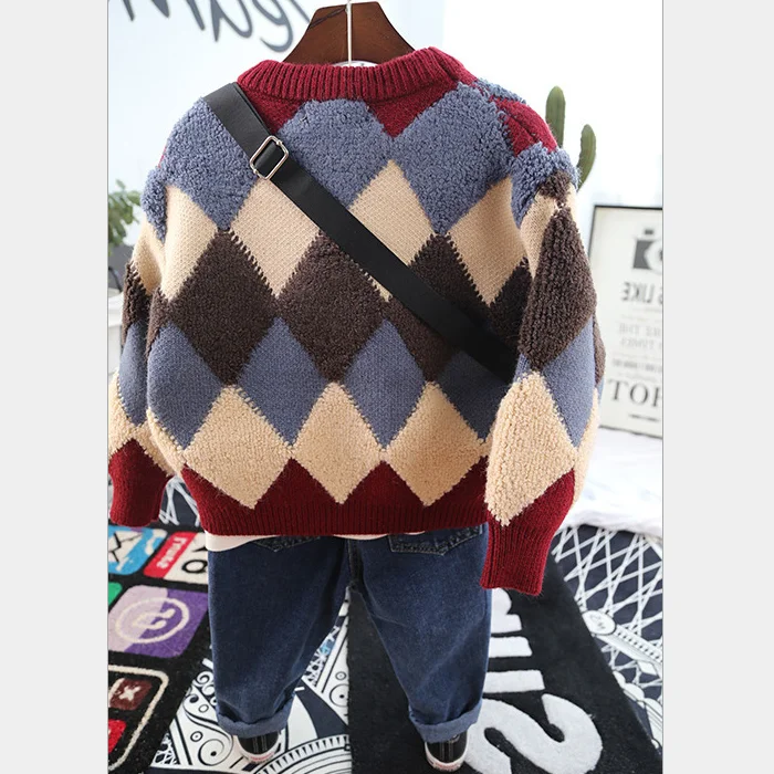 
YY10129B Wholesale fashion diamond pattern pullover kids boys 100% pure cashmere argyle sweater 