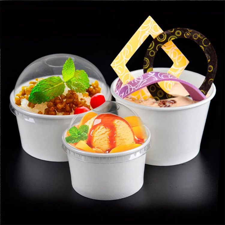 Hot selling eco friendly disposable yogurt 3oz 5oz 8oz white ice cream paper cup with cover