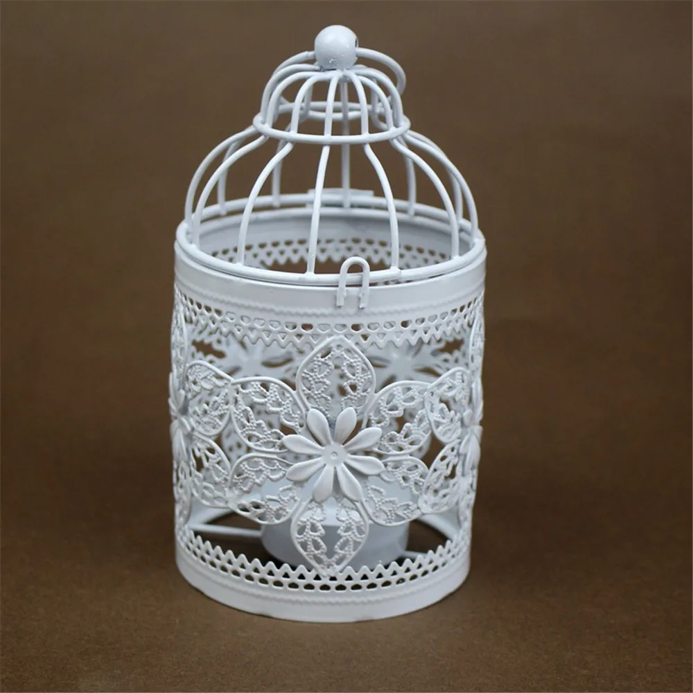 European metal white decorative bird cage candle holder
