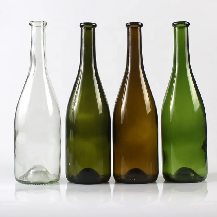 750ml Green Color Clear Glass Red Wine Bottle With Cork Stopper