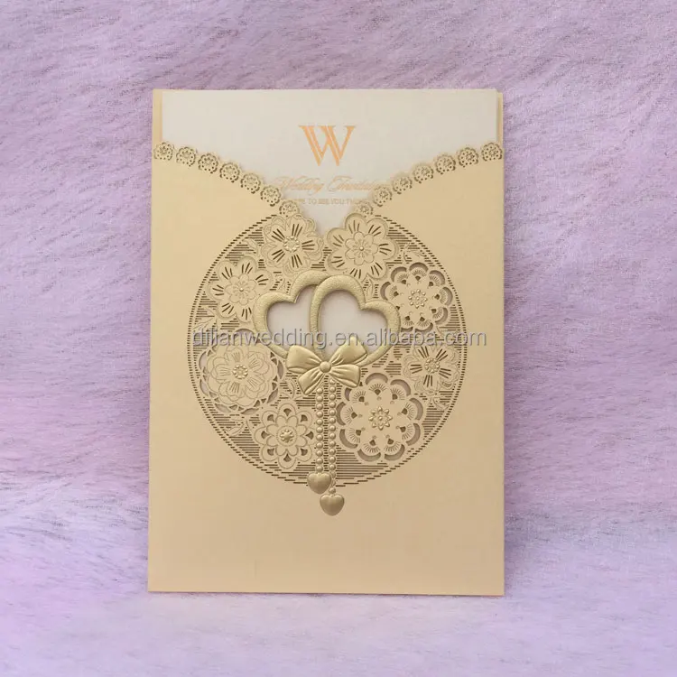 
Laser cut double heart design chinese wedding invitation card 