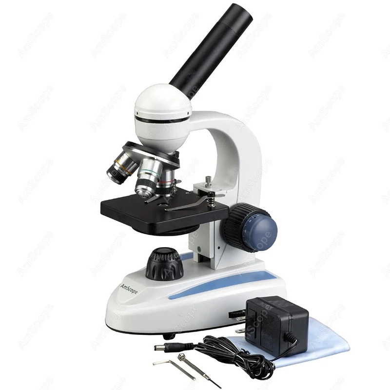 AmScope 40X-1000X Cordless LED Student Microscope with Metal Frame, Glass Lenses and Coarse & Fine Focus