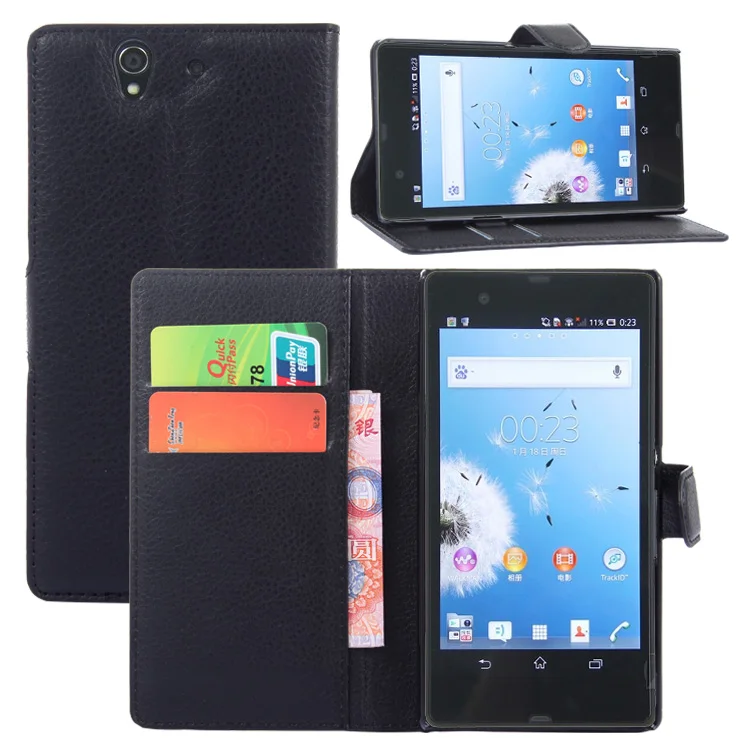 
Business Design PU Leather Flip Case With Card Slot Wallet Cover For Sony Xperia Z L36H 
