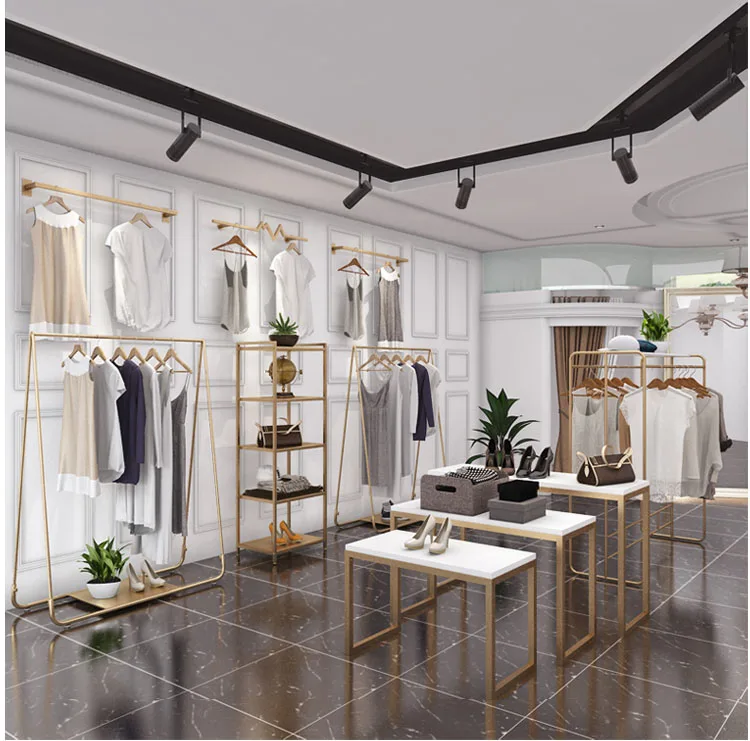 Metal Clothes Display Fashion Simple Stylish Nano Gold Garment Rack