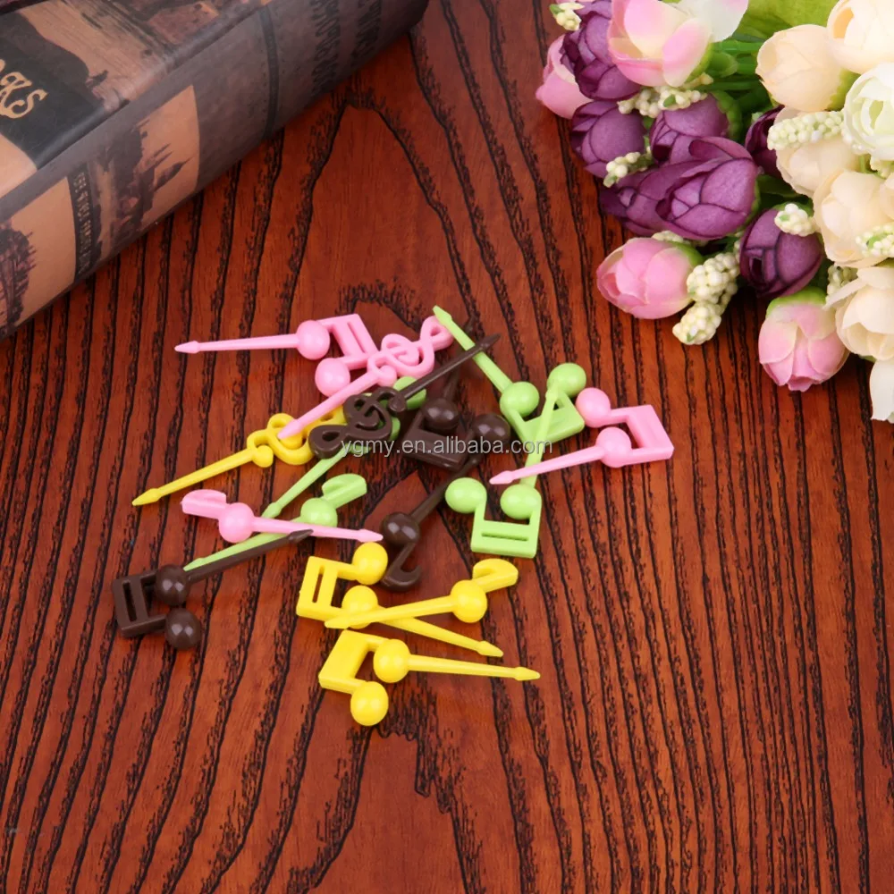 Novelty Plastic Musical Note Shape Food Fruit Fork Picks Set for Party Cake Dessert Fork Bento Accessories