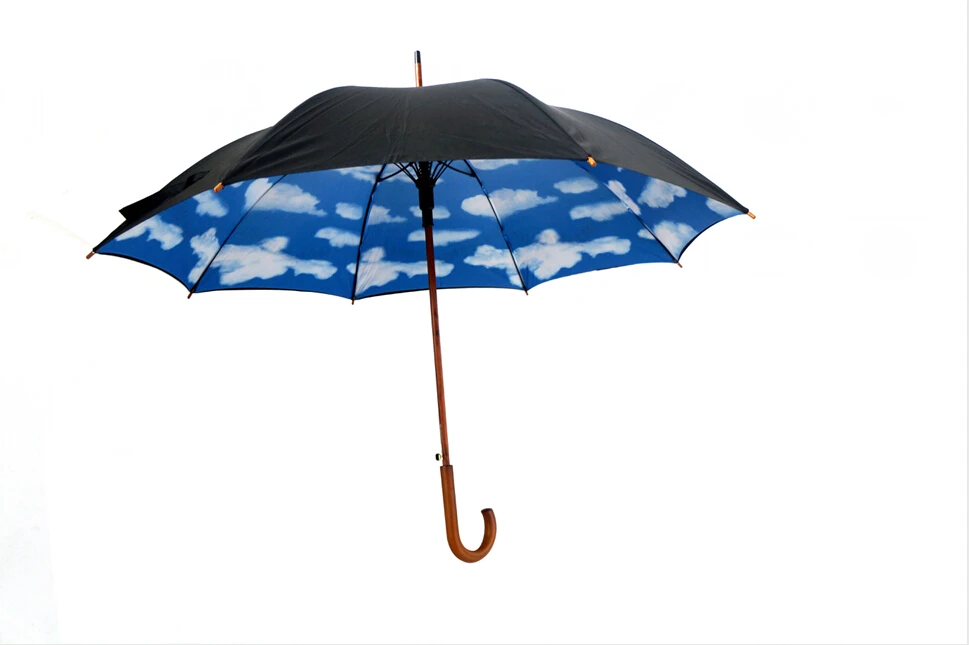Двойной слой внутри голубое небо прокатки печати деревянный зонт-трость