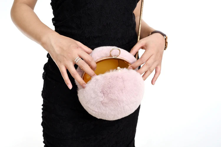 Fashion Design Girls Ball Shape Fur Bag Rabbit Fur Bags