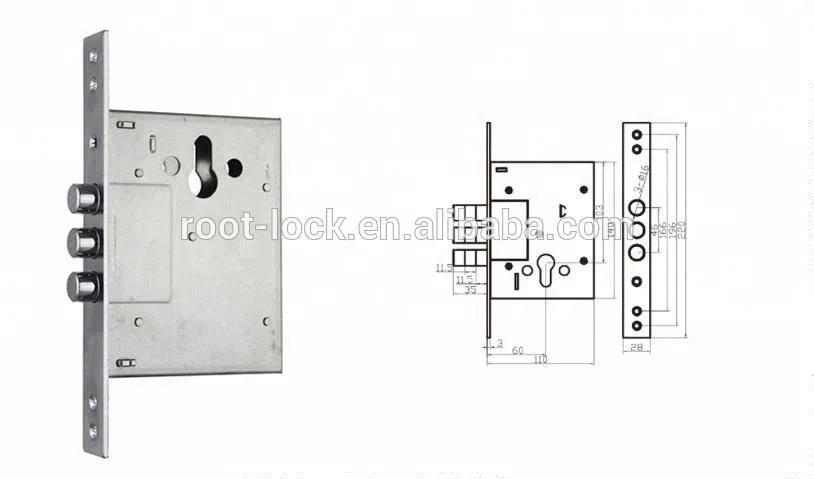 257L security mortise lock with 3 steel round bolts