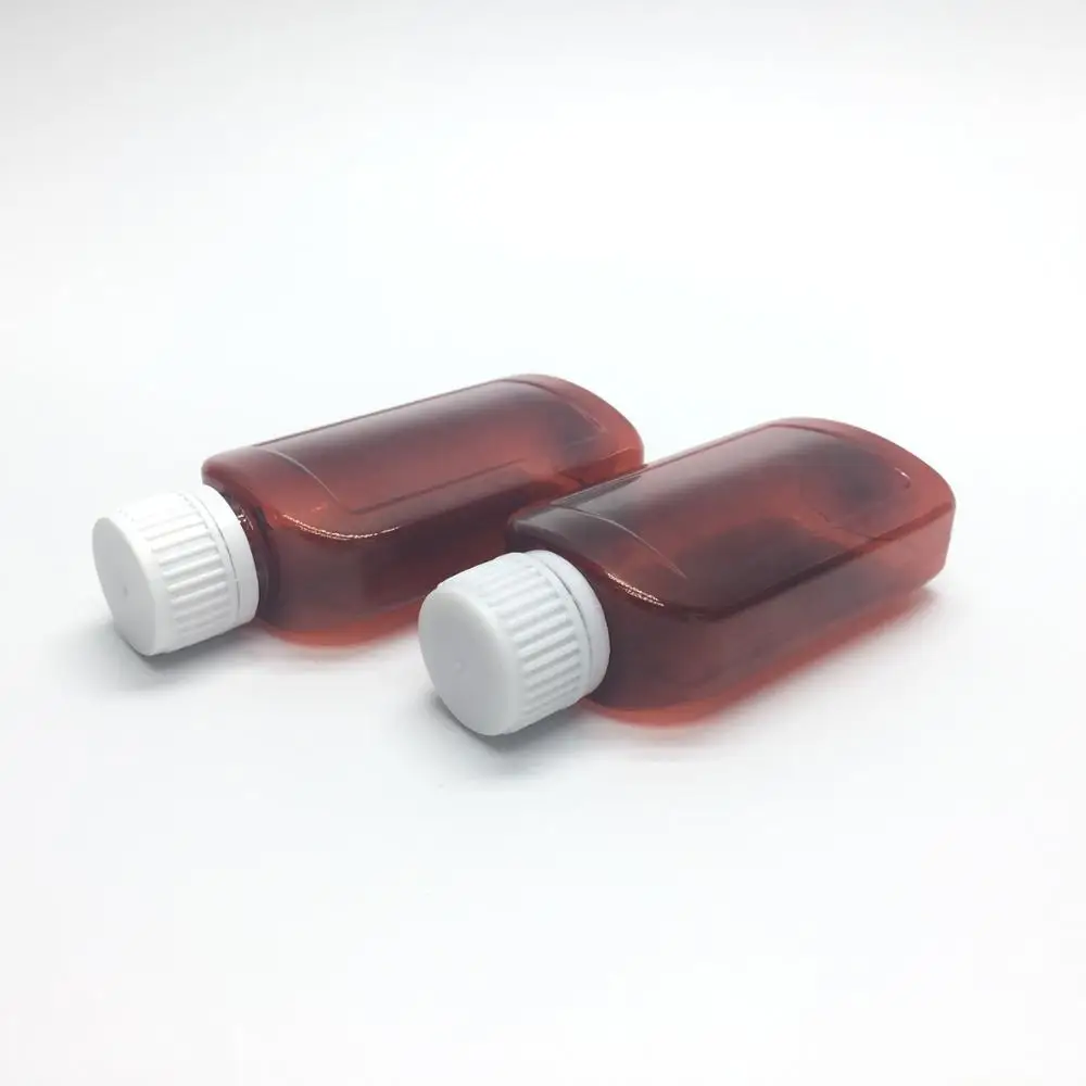 120ml plastic flat empty syrup amber liquid medicine bottle