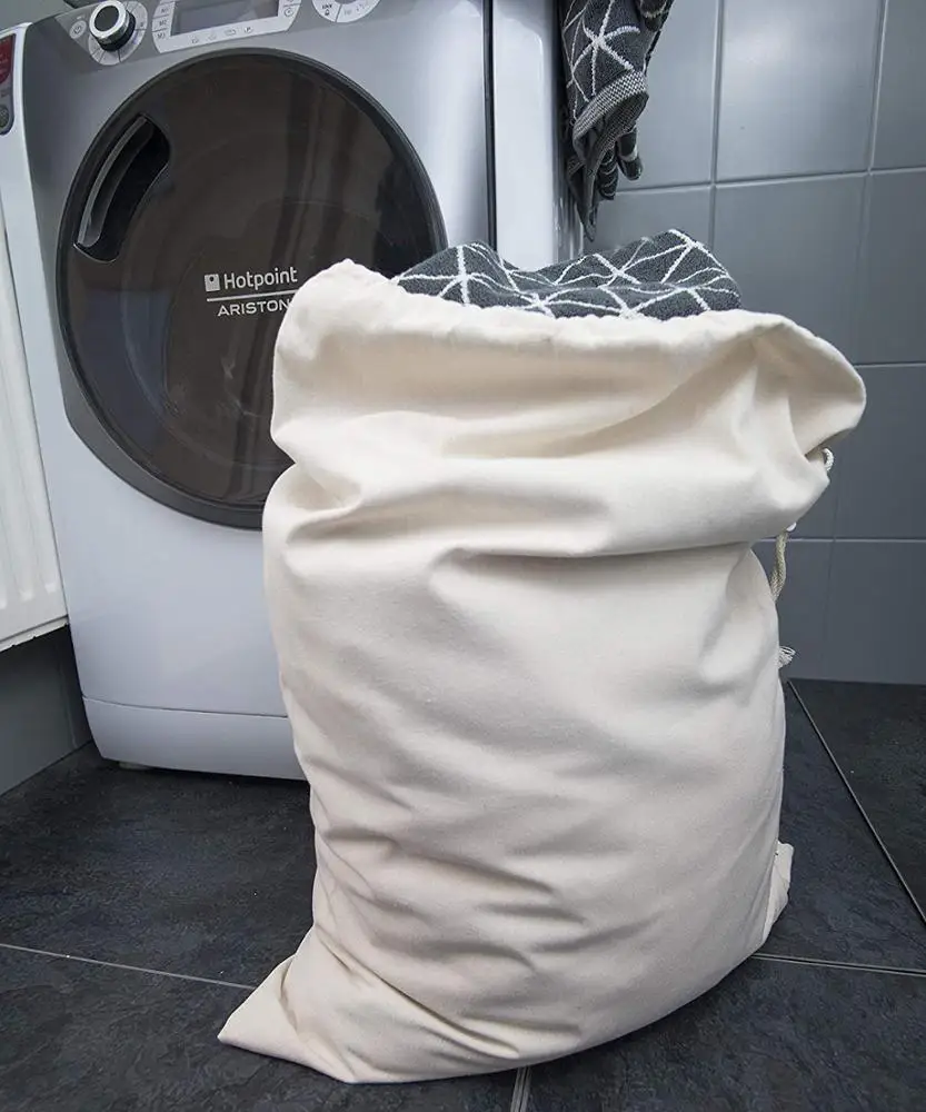 Reusable Canvas Cotton Drawstring Laundry Backpack Bag