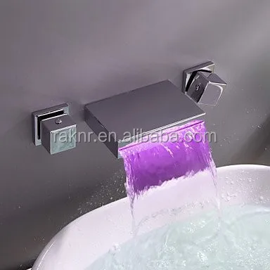 LED Waterfall 3 Hole Bathroom Faucet Basin Taps