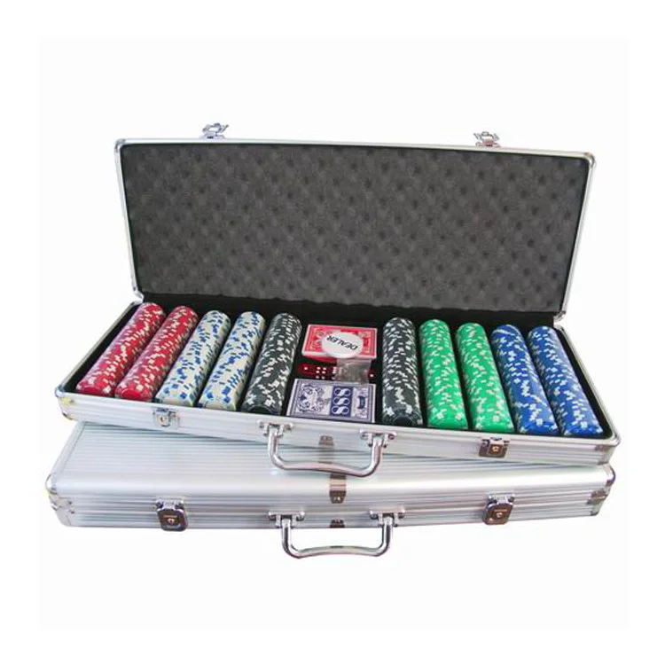 Professional casino 500 poker chip set in aluminum silver case