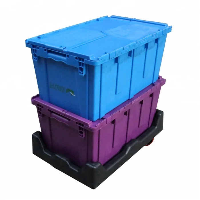 Соедините сверхмощный Штабелируемый контейнер, гнездовой ящик, промышленный пластиковый ящик для хранения, пластиковый подвижный ящик, ящик и бочка с тележкой